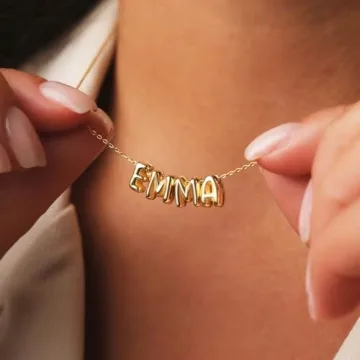 Custom Bubble Letter Necklace in 18K Gold Plated Design