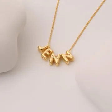 Custom Bubble Letter Necklace in 18K Gold Plated Design