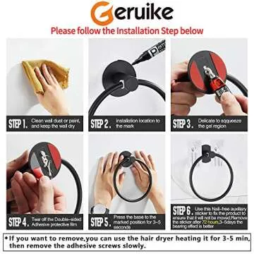 GERUIKE Adhesive Towel Ring Self Adhesive Hand Towel Ring Stainless Steel Rustproof Bathroom Towel Holder Wall Mount