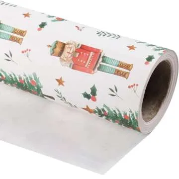 WRAPAHOLIC Kraft Christmas Wrapping Paper - Mini Roll - 17 Inch x 33 Feet - Nutcracker with Christma...