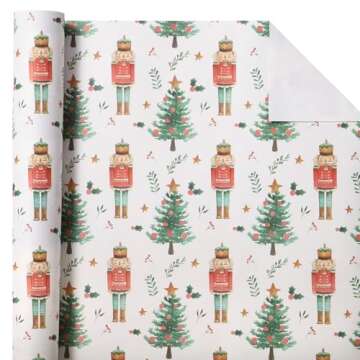 WRAPAHOLIC Kraft Christmas Wrapping Paper - Mini Roll - 17 Inch x 33 Feet - Nutcracker with Christmas Tree Design for Christmas, Holiday, Party Celebration