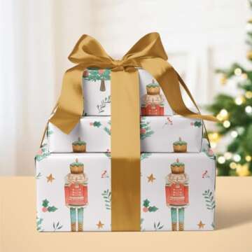WRAPAHOLIC Kraft Christmas Wrapping Paper - Mini Roll - 17 Inch x 33 Feet - Nutcracker with Christmas Tree Design for Christmas, Holiday, Party Celebration