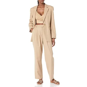 The Drop Women's Dylan Pleated Straight Pant Stone L