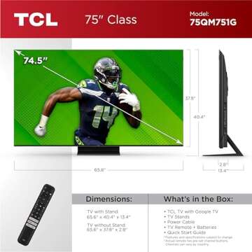 TCL 75-Inch QM7 QLED 4K Smart QD-Mini LED TV with Google TV (75QM751G, 2024 Model) Dolby Vision IQ, Dolby Atmos, HDR, Game Accelerator up to 240Hz, Voice Remote, Works with Alexa, Streaming Television