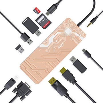 MacBook Pro Docking Station, Display Port USB C Hub, 13-in-1 Gigabits Ethernet Dock with 4K HDMI, DP, VGA, 4* USB 3.0, PD 3.0, 3.5mm Jack, Micro SD/TF Memory Card Readers for Mac OS/Windows Laptops