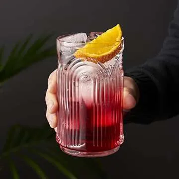 Viski Beau Highball Glasses - Vintage Drinking Glasses for Cocktails or Water - Art Deco Glassware Arch Design - Set of 4