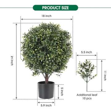 21 Inch Artificial Topiary Boxwood Ball Trees – Decorative Fake Greenery in Planter Pots for Front...