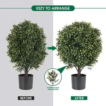 21 Inch Artificial Topiary Boxwood Ball Trees – Decorative Fake Greenery in Planter Pots for Front Porch, Indoor Walkway, Entryway Decorating, Set of 2