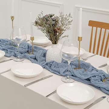 DOLOPL Dusty Blue Cheesecloth Table Runner for Gender Reveal Decorations 13.3ft Boho Gauze Cheese Cloth Table Runner Rustic Sheer Runner 160inch Long for Wedding Bridal Baby Shower Decorations