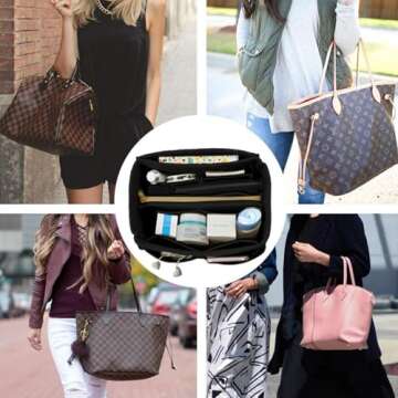 OMYSTYLE Black X-Large Organizer Insert, Felt Tote Bag Organizer Insert with 5 Sizes, Handbag Dividers for Inside Purse, Compatible with Longchamp, Neverful, Speedy and More