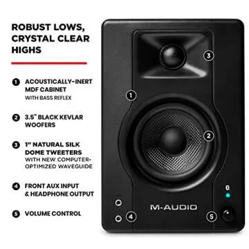 M-Audio BX3BT 3.5" Studio Monitors & PC Speakers with Bluetooth for Recording and Multimedia with Music Production Software, 120W, Pair, black