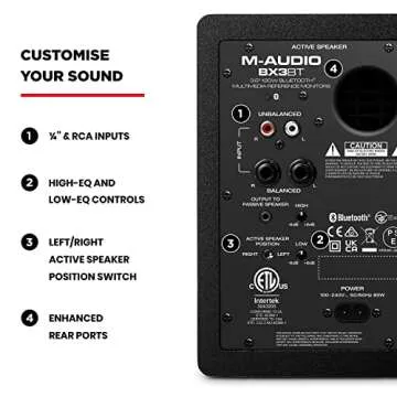 M-Audio BX3BT 3.5" Studio Monitors & PC Speakers with Bluetooth for Recording and Multimedia with Music Production Software, 120W, Pair, black