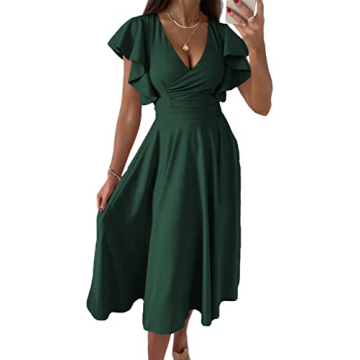 Dokotoo Womens Midi Formal Wedding Guest Dresses Summer Dresses for Women 2024 V Neck Elegant Party ...
