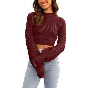 GeGekoko Womens Mock Neck Cropped Sweater - Trendy Fall Fashion