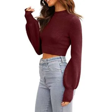 GeGekoko Womens Mock Neck Cropped Sweater - Trendy Fall Fashion