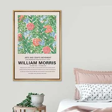 SIGNLEADER Framed Canvas Print Wall Art William Morris Rose Flower Garden Nature Wilderness Illustrations Fine Art Rustic Scenic Relax/Calm Colorful for Living Room, Bedroom, Office - 16"x24" Natural