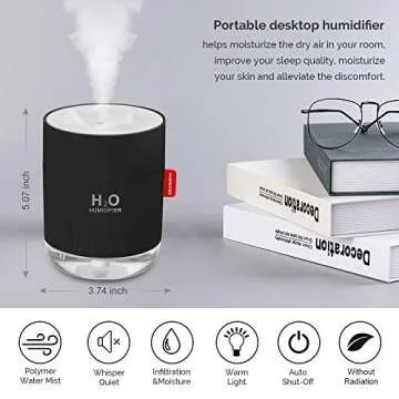 Portable Mini Humidifier - 500ml USB Cool Mist Humidifier - Auto Shut-Off, Super Quiet, 2 Modes