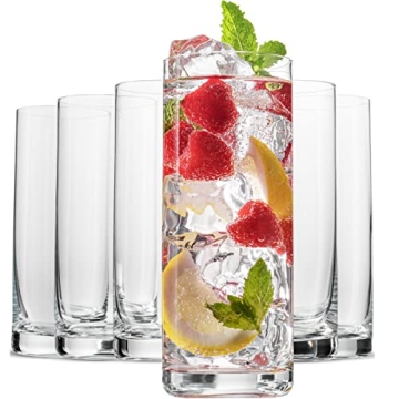 Highly Durable Drinking Glasses Set of 6, 14 Ounce Highball Glasses for Cocktails, Coffee Bar Access...