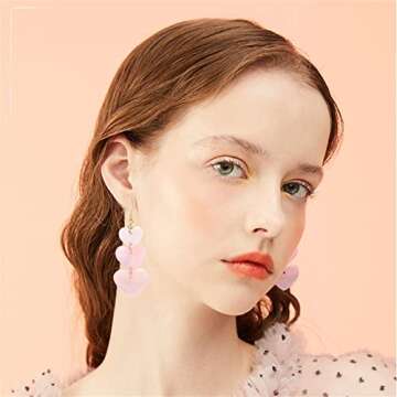 coadipress Acrylic Love Heart Earrings for Women Unique Lightweight Geometric Resin Three Pink Heart Dangle Drop Earrings Jewelry (Three Pink Heart)