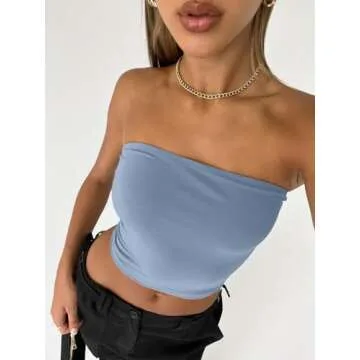 Trendy Queen 3 Pack Summer Tube Tops for Women - Stylish Bandeau Bustier in Black, White, Light Blue
