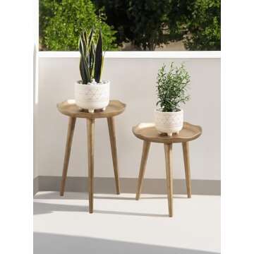 Kate and Laurel Alessia Modern Round Outdoor Plant Stand Set, Set of 2, Gold, Cast Aluminum Two-Piece Accent Table Set for Use as Indoor or Outdoor Plant Risers with Deckled Edges