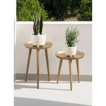 Kate and Laurel Alessia Modern Round Outdoor Plant Stand Set, Set of 2, Gold, Cast Aluminum Two-Piece Accent Table Set for Use as Indoor or Outdoor Plant Risers with Deckled Edges