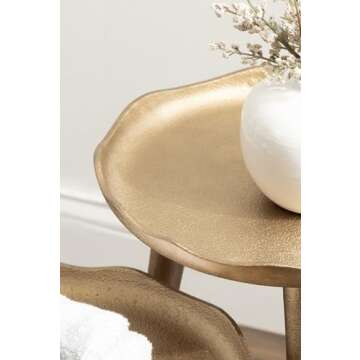 Kate and Laurel Alessia Modern Round Outdoor Plant Stand Set, Set of 2, Gold, Cast Aluminum Two-Piece Accent Table Set for Use as Indoor or Outdoor Plant Risers with Deckled Edges