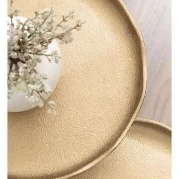 Kate and Laurel Alessia Modern Round Outdoor Plant Stand Set, Set of 2, Gold, Cast Aluminum Two-Piece Accent Table Set for Use as Indoor or Outdoor Plant Risers with Deckled Edges