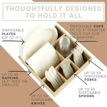 Large Wooden Silverware Caddy For Party, Holds Plates, Napkins, Cups, Forks, Spoons, and Knives, Utensil Holder for Party, Hosting Essentials, Cutlery Holder for Party, Flatware Caddy, Utensil Caddy