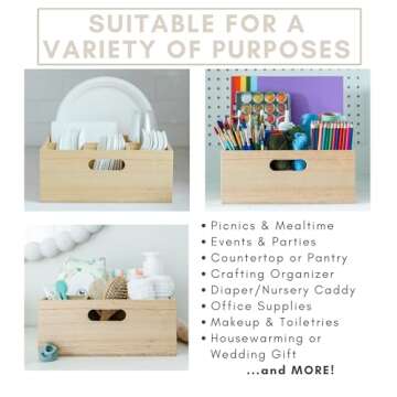 Large Wooden Silverware Caddy For Party, Holds Plates, Napkins, Cups, Forks, Spoons, and Knives, Utensil Holder for Party, Hosting Essentials, Cutlery Holder for Party, Flatware Caddy, Utensil Caddy