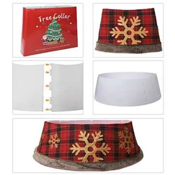Juegoal Red Christmas Tree Collar - 30 Inch Buffalo Plaid