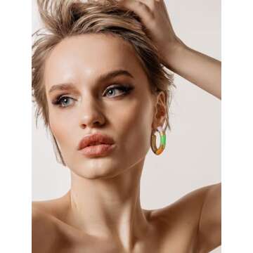 Colorful Earrings for Women Cute Teacher Earrings Gold Chunky Small Hoops Round Earrings Preppy Jewelry