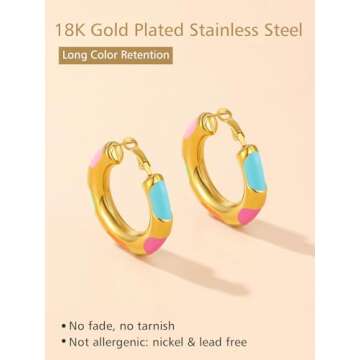 Colorful Earrings for Women Cute Teacher Earrings Gold Chunky Small Hoops Round Earrings Preppy Jewelry