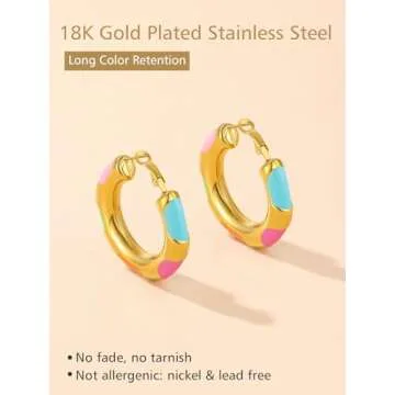 Colorful Earrings for Women Cute Teacher Earrings Gold Chunky Small Hoops Round Earrings Preppy Jewelry