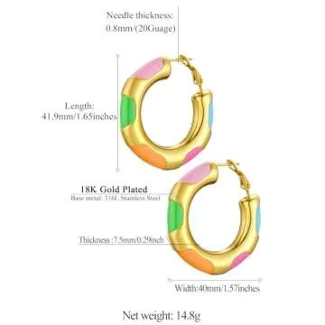 Colorful Earrings for Women Cute Teacher Earrings Gold Chunky Small Hoops Round Earrings Preppy Jewelry