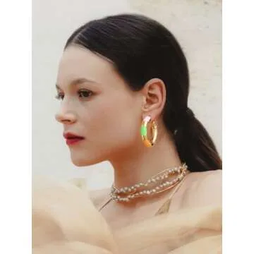 Colorful Earrings for Women Cute Teacher Earrings Gold Chunky Small Hoops Round Earrings Preppy Jewelry