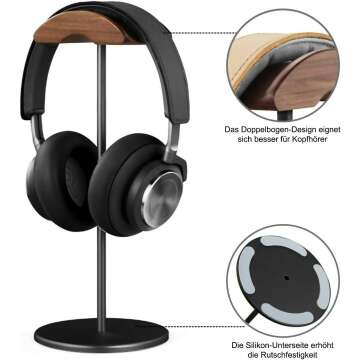 Walnut Wood & Aluminum Headphone Stand for All Sizes
