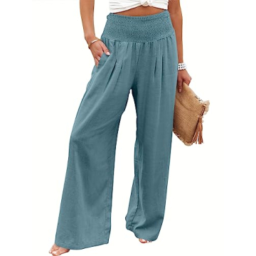 ANRABESS Women Linen Palazzo Pants Summer Boho Wide Leg High Waist Casual Lounge Pant 2024 Beach Tra...