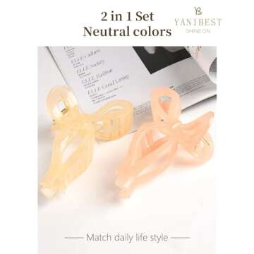 Yanibest Elegant Bow Hair Claw Clips Stylish Large Hair Clips for Thin and Thick Hair | Holiday Gift for Teen Girls | Chic Hair Styling Accessories for Women (Beige/Pink)