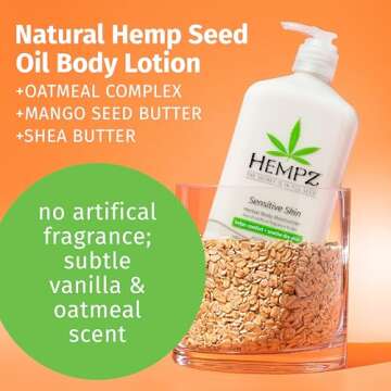 Hempz Sensitive Skin Herbal Moisturizer: Soothing Lotion with Oatmeal, Shea Butter, Hemp, Cocoa, Mango Seed - 17 Fl Oz