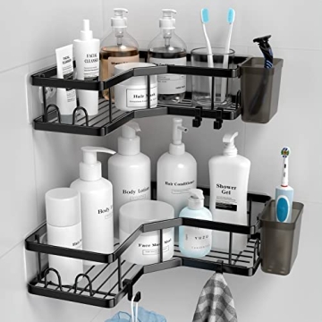 AKTECKE Corner Shower Caddy - No Drilling Stainless Steel Shelves