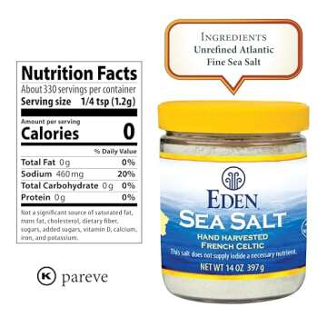 Eden Sea Salt, Hand Harvested French Celtic, Stone Ground (Fine), Trace Minerals, Unrefined, Glass J...