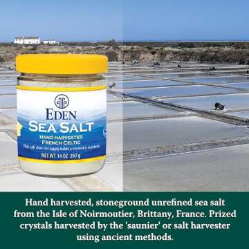 Eden Sea Salt, Hand Harvested French Celtic, Stone Ground (Fine), Trace Minerals, Unrefined, Glass Jar, 14 oz