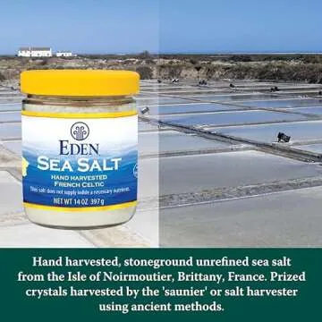 Eden Sea Salt, Hand Harvested French Celtic, Stone Ground (Fine), Trace Minerals, Unrefined, Glass Jar, 14 oz