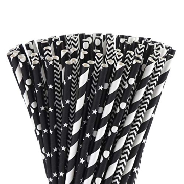 ALINK Biodegradable Black Paper Straws - 100 Stylish Straws for All Occasions