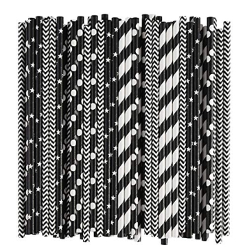 ALINK Biodegradable Black Paper Straws for Parties and Events