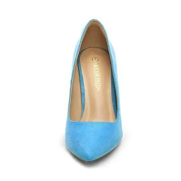 DREAM PAIRS Women's Closed Toe High Heels Dress Pointed Toe Wedding Pump Shoes,Size 8.5,Blue/Suede,Christian-New