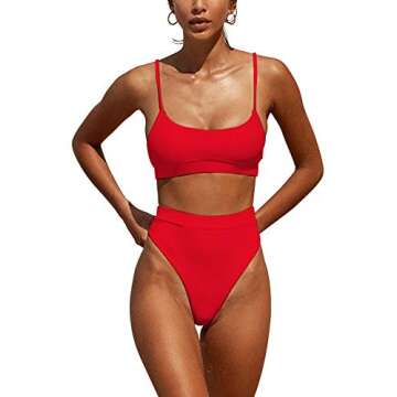 DaiLiWei Womens Swimsuits High Waist Crop Sports Backless Bikini Sets Two Piece High Cut Bathing Sui...