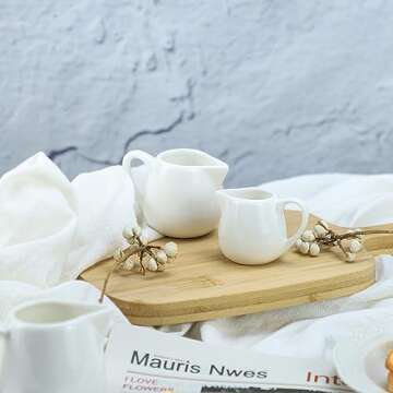 CHOOLD 2 pcs Mini Ceramic Creamer with Handle, Coffee Milk Creamer Pitcher - White - 1.5 oz + 3 oz