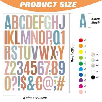 Letter Stickers 30 Sheets 1500 PCS Large Alphabet Sticker 2 Inch Vinyl Self Adhesive Stick on Stickers for Water Bottles Cup Mailbox Number Address Craft Scrapbooking Bulletin Board Decor Multicolor